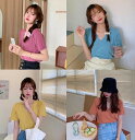 春夏新作 レディース 女 半袖 Vネック ニット Tシャツ トップス インナー カットソー 9色