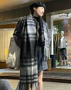 秋冬新作 レディース ニット 毛糸 チェック柄 ロング マフラー ストール 厚手 防寒