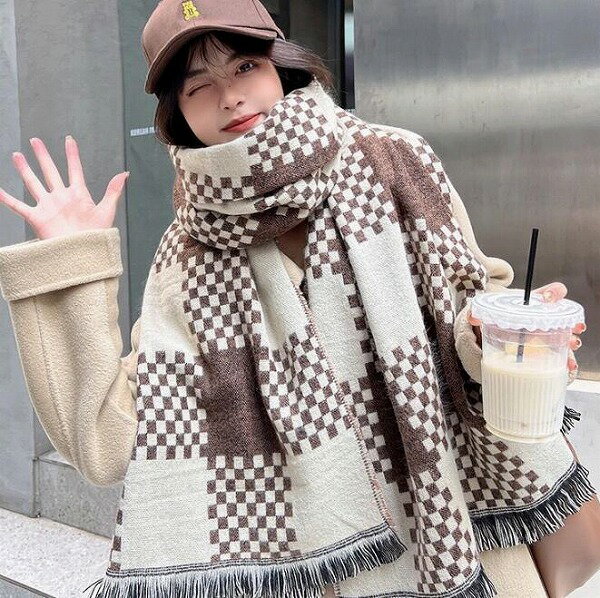 スカーフ マフラー 襟巻き チェック チェック柄 厚手 大判 レディース メンズ フリンジ タータンチェック