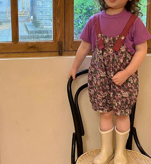 【2点セット】春夏新作 子供服 ベビー服 アパレル 半袖 tシャツ+オーバーオール 女の子