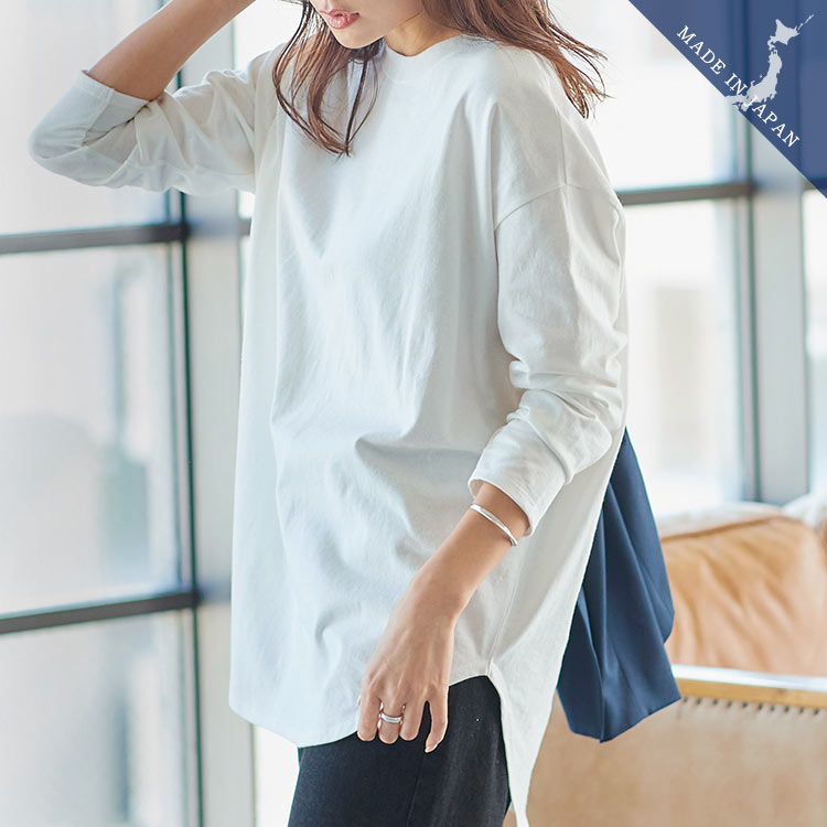 Tシャツ レディース 日本製 コットン 【MadeInJAPAN】選べるネックコットンTシャツ [C4455] レディース トップス カットソー ロンT 綿100% 日本製 インナー【送料無料】のサムネイル
