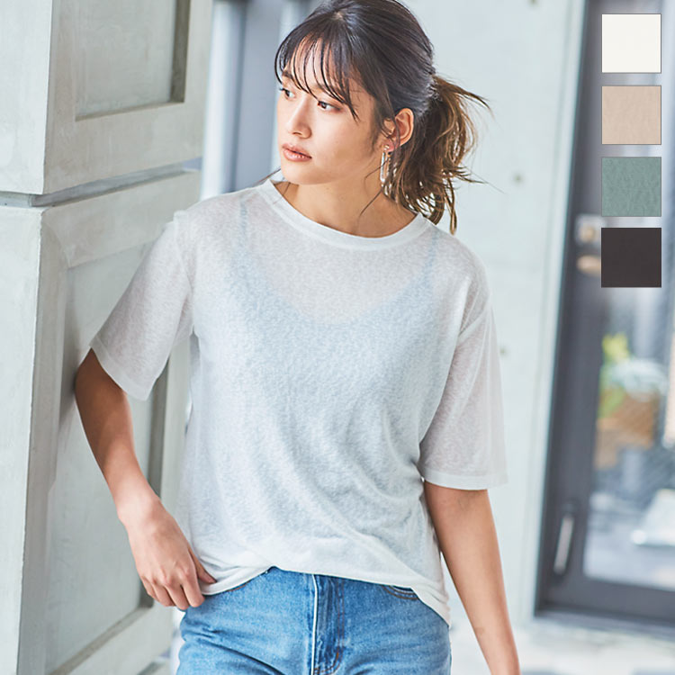 特別セール★シアースラブTシャツ [C4718]【入荷済】 レディース トップス 半袖 カットソー 透け ゆったり 大人 シンプル ナチュラル 白 黒 春夏 夏 tシャツ 五分袖 無地 カジュアル 薄手 きれいめ 白t とろみ ドロップショルダー スラブ