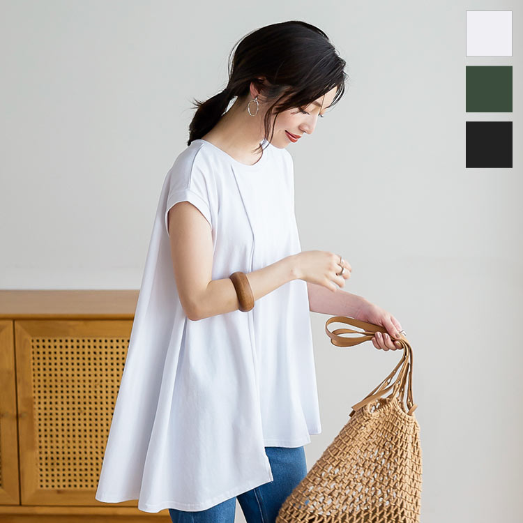 アシンメトリーラップノースリーブTシャツ [C6312] レディース トップス コットン 綿 Tシャツ アシンメトリー 体型カバー チュニック フレア デイリー 大人 きれいめ カジュアル 着回し シンプル おしゃれ 白 黒 夏 カットソーのサムネイル