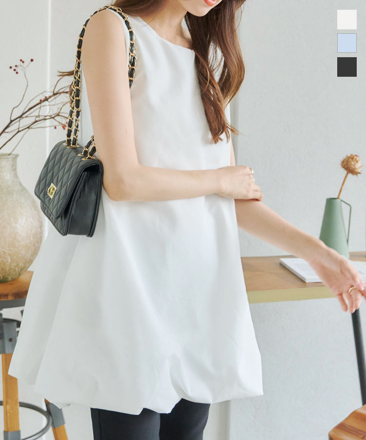 ≪7/14 新発売!!2990円 送料無料≫ バルーン ブラウス レディース 夏 ノースリーブ 短め チュニック丈 黒 白 ブルー 無地 大人 20代 30代 40代 トップス チュニック ブラウス バルーンブラウス チュニックブラウス ノースリ [C6815] 【送料無料】【メール便】のサムネイル