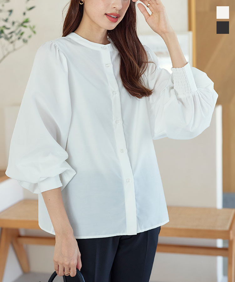 ≪9/7 新発売!!2790円 送料無料≫ 前後2way ボリューム袖 ブラウス レディース トップス 長袖 長袖ブラウス オフィス 会社 オフィスカジュアル ぽわん袖 白 オフホワイト 黒 ノーカラー ボリューム袖 2way [C6867] 【送料無料】【メール便】のサムネイル
