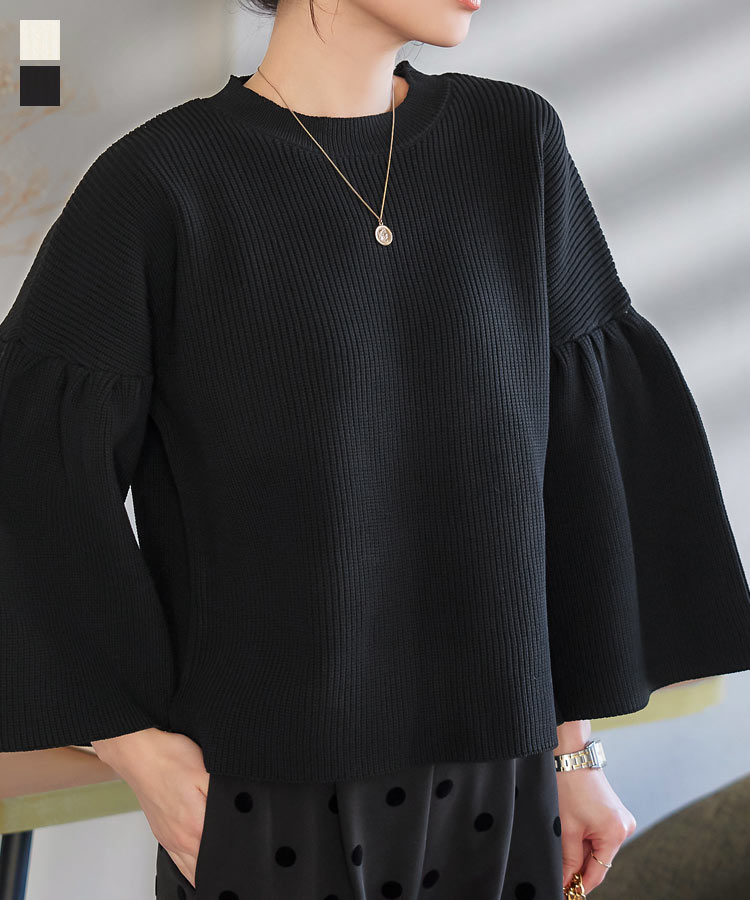 ≪ 特別セール ≫7分袖 フレアスリーブ ニット レディース トップス セーター 7分 袖短め 重ね着 レイヤード フレア袖 ボリュームスリーブ ゆったり 体型...