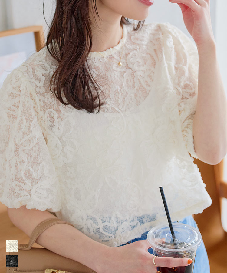 ≪4/17 新発売!!2990円 送料無料≫ 花柄レースプルオーバー [C6996] レディース シアー 半袖 トップス 夏 春 ショート丈 ミニ丈 透け トレンド 2024SS フェミニン 20代 30代 40代 ブラウス Uネック 丸首 きれいめ Tシャツ カットソー【送料無料】のサムネイル