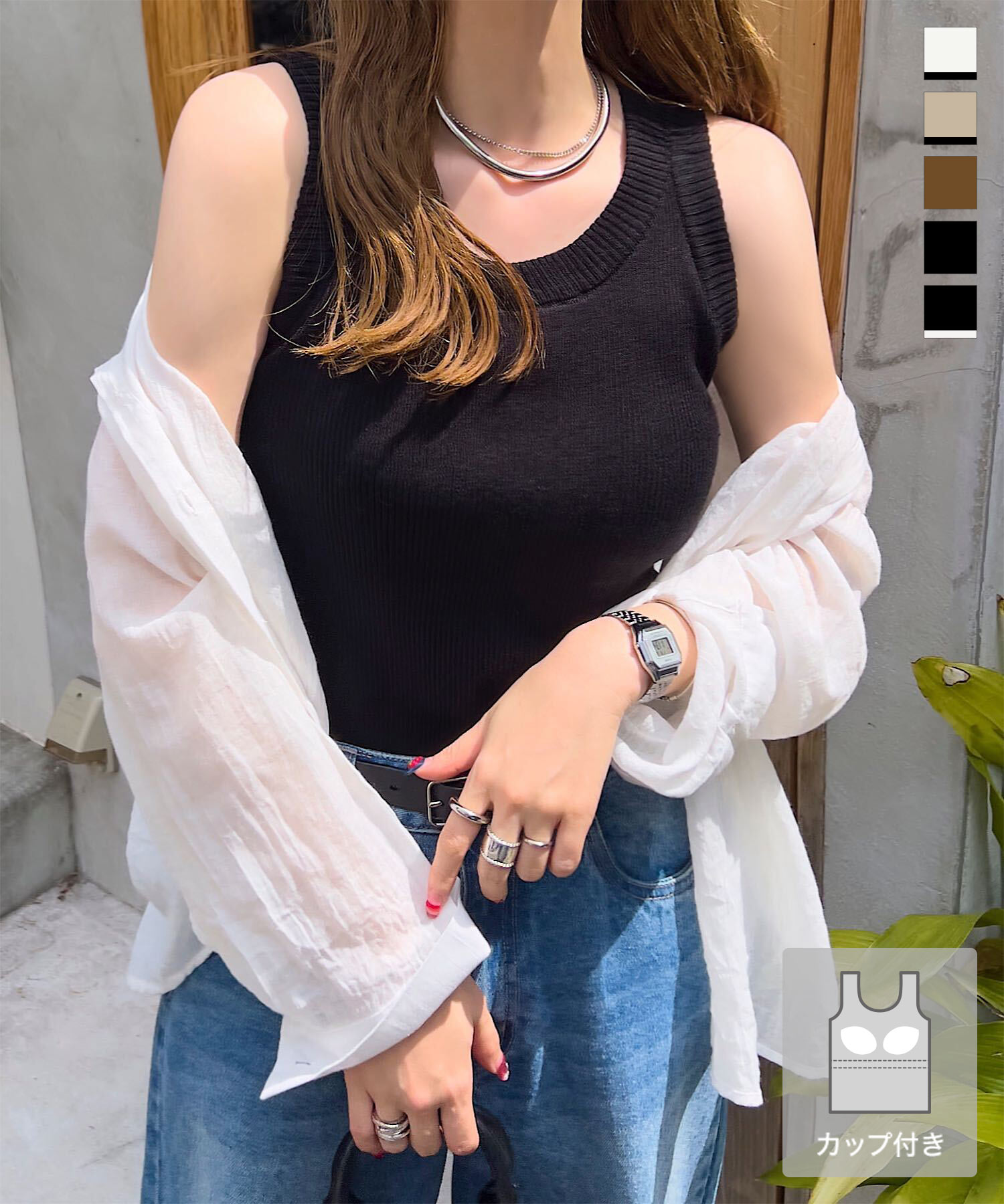 ≪5/6 新発売!!2990円 送料無料≫ アメリカンスリーブ アメスリ タンクトップ トップス [C7444] レディース カップ ブラジャー 下着 カップ付き ブラ カップブラ ノースリーブ リブ バイカラー インナー タンク 夏 肌見せ ヘルシー 海 おしゃれ カジュアル【送料無料】のサムネイル