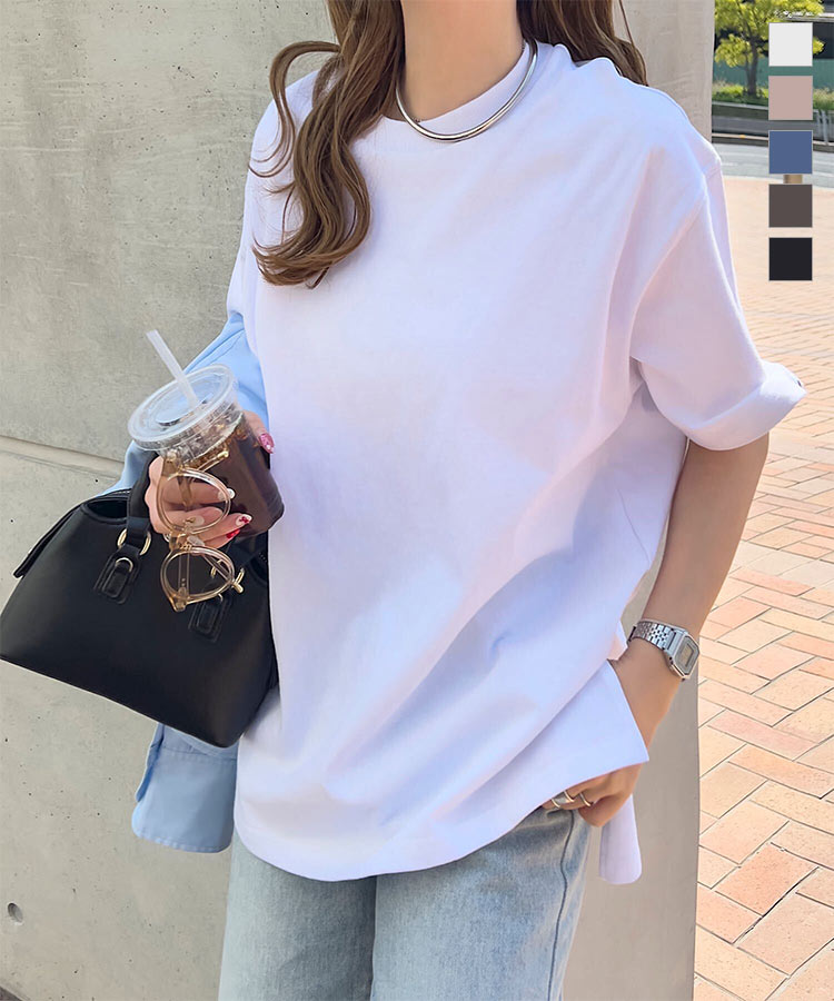 ≪4/26 新発売!!1790円 送料無料≫ トップス 半袖 Tシャツ 半袖T 綿100％ [C7474] 大人 20代 30代 40代 シンプル ベーシック Tシャツ ティーシャツ 5分袖 レディース メンズ ユニセックス バスク コットン 綿 L XL LL 春 夏 夏服 体型カバー ゆったり【送料無料】のサムネイル