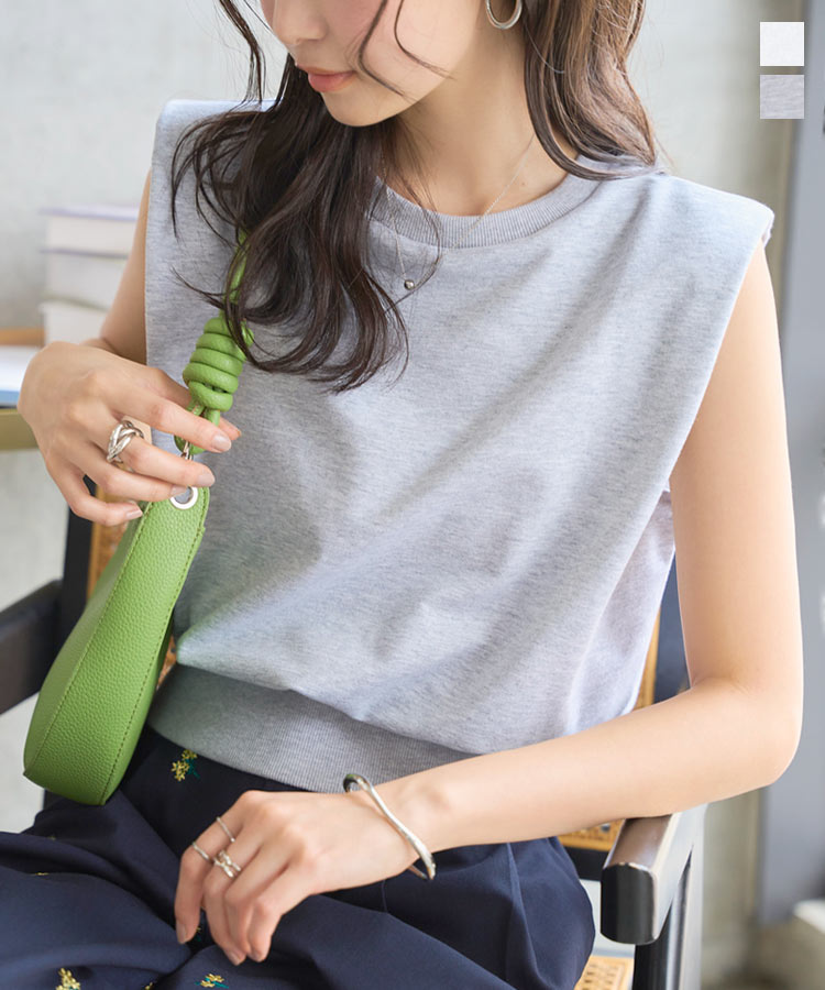 スウエットトップス 夏 レディース フレンチスリーブ [C7581] 20代 30代 40代 トップス スウェット リブ スエット 白 ホワイト グレー カジュアル デイリー 体型カバー ノースリーブ ノースリ フレンチ カジュアル【送料無料】【メール便】のサムネイル