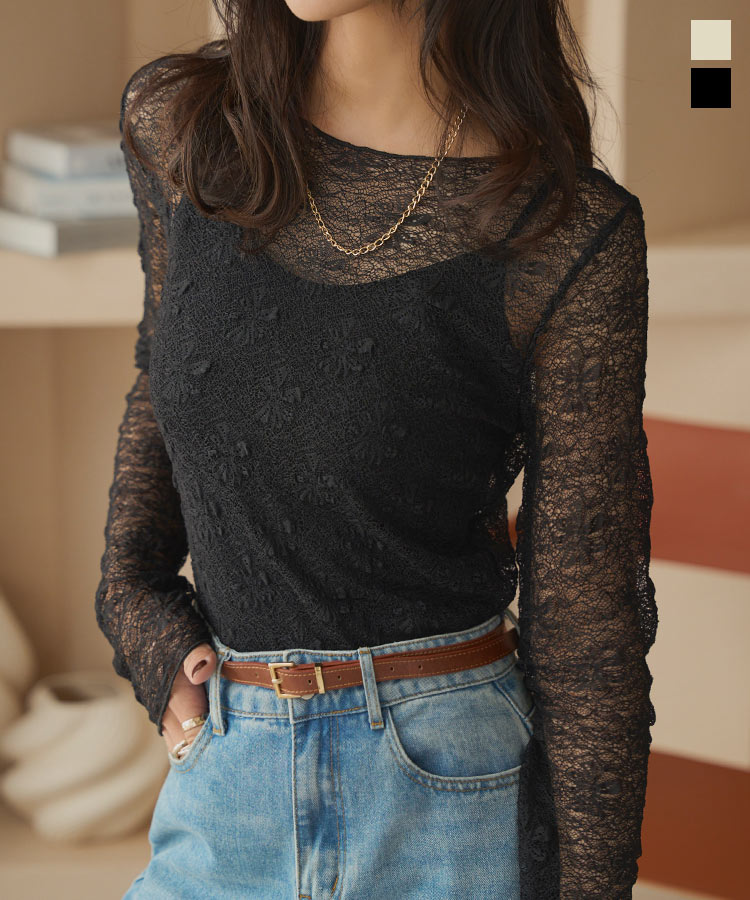 ≪9/18 大人気商品!!1990円≫ シアー トップス シアートップス [C7689] レディース ぽこぽこ 花柄 長袖 メロウ ボートネック インナー シアーインナー デザイン 透け ボート 袖長め お洒落 おしゃれ トレンド 流行 春 秋 アイボリー ブラウス フェミニン ロンT【送料無料】のサムネイル