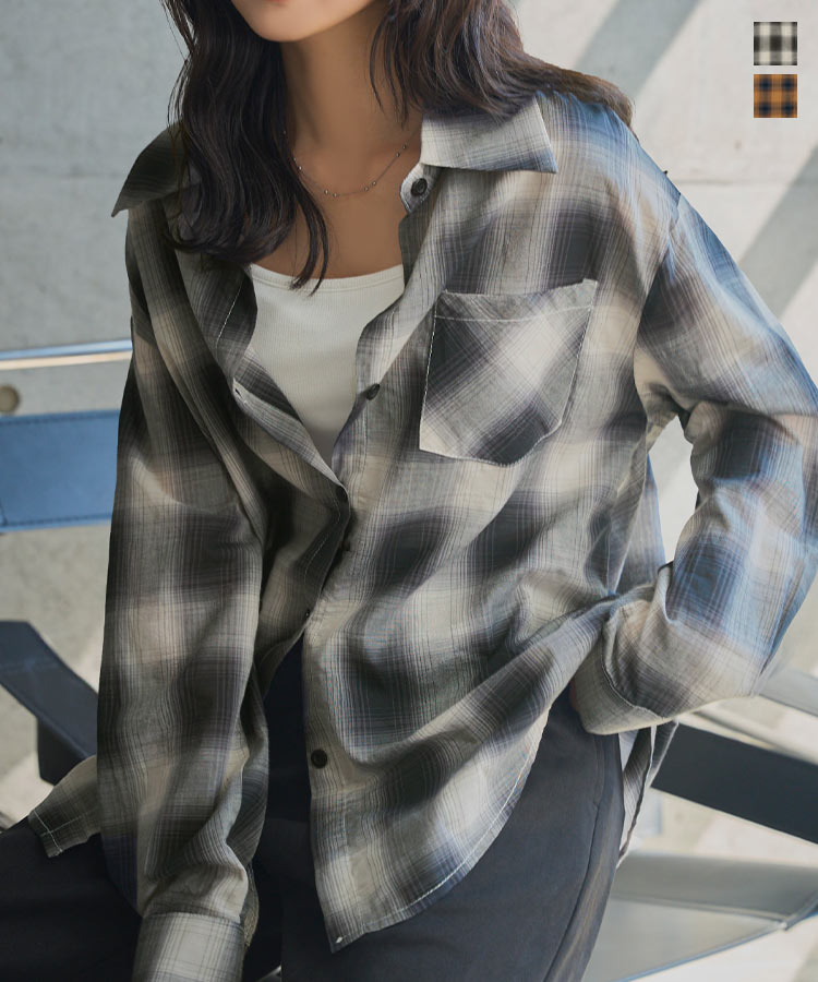 シャツ チェックシャツ ブラウス トップス 長袖 [C7692] レディース 20代 30代 40代 チェック チェック柄 シアー シアーシャツ 長袖シャツ ビッグシャツ 羽織り オーバーサイズ ゆったり カジュアル おしゃれ 秋 冷房対策 透け感 体型カバー 着回し おでかけ 旅行 フェスのサムネイル