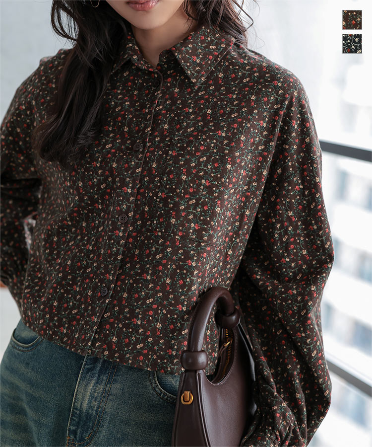 花柄 シャツ ブラウス トップス 長袖 [C8043] レディース 20代 30代 40代 小花柄 花柄トップス 長袖ブラウス 羽織り シャツジャケット クロップド 長袖トップス 秋 冬 シーズン 短丈 襟付きブラウス おしゃれ 大人 シック 上品 きれいめ カジュアル 着回し お出かけ 旅行
