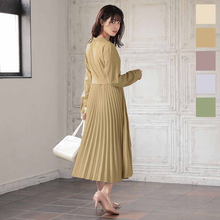 ワンピース レディース 2wayバックプリーツシャツワンピース [E2185]【入荷済】 レディース ワンピ ワンピース 羽織り プリーツ 大人可愛い カーキ 上品 バックプリーツ シャツ くすみカラー ボタンダウン 秋 秋冬 冬 【送料無料】