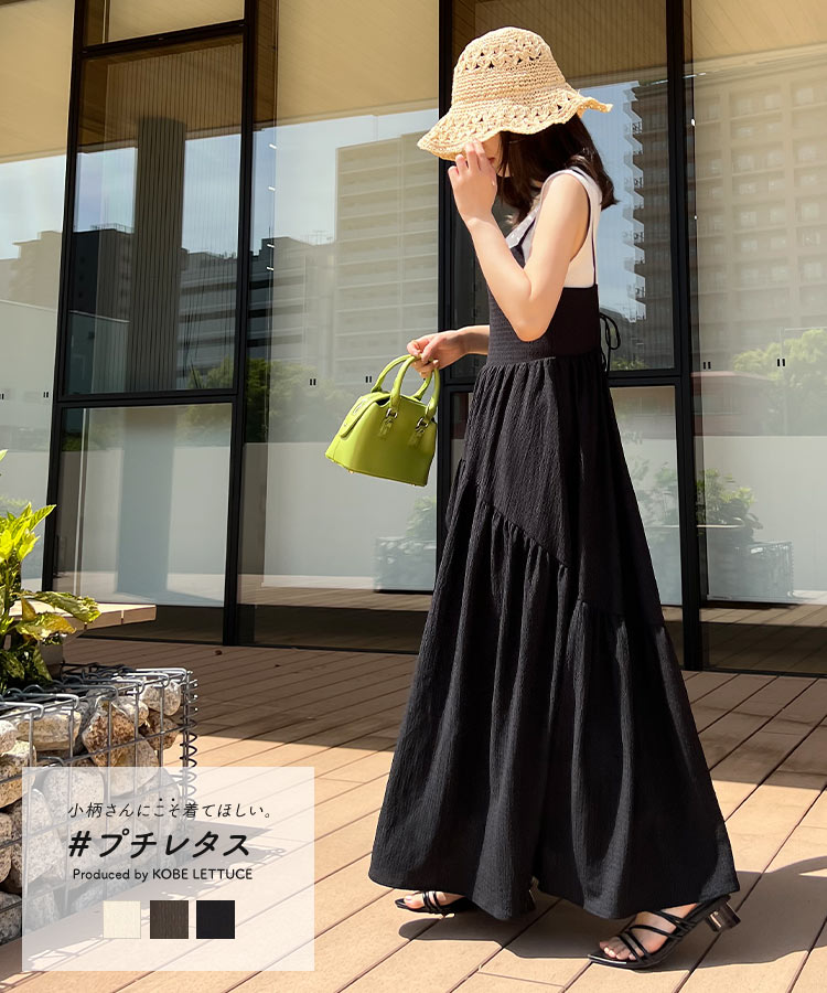 [ プチレタス ] 低身長 バックリボン キャミワンピース レディース ぽこぽこ ワンピース おしゃれ トレンド ジャガード ふくれジャガード 小柄 流行 かわいい お洒落 大人 黒 可愛いポコポコ リボン キャミソール アジャスター 調整 裏地 バック [E3272] 【送料無料】のサムネイル