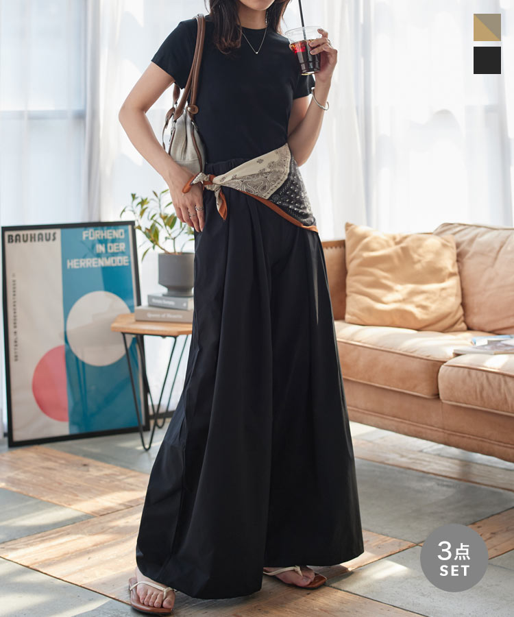 ≪ 特別セール ≫Tシャツ 半袖 半袖T タックパンツ スカーフ セット [E3531] レディース 20代 30代 40代 ..