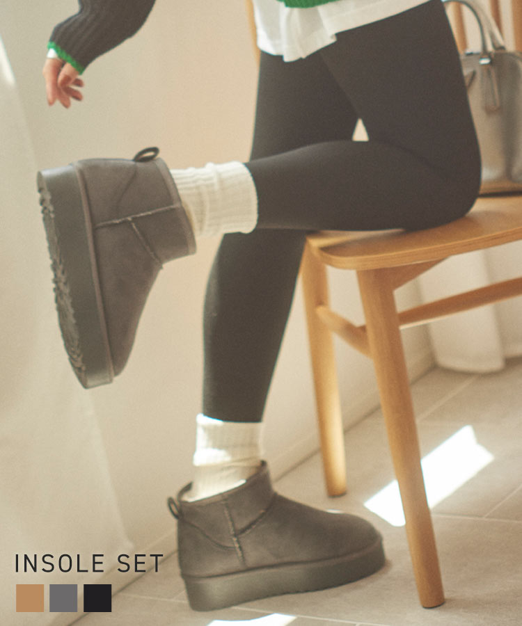 ボア インソール付き 厚底 ムートンブーツ レディース ブーツ ムートン 暖かい インヒール 低身長 L LL S M 黒 キャメル ベージュ グレー セット ...