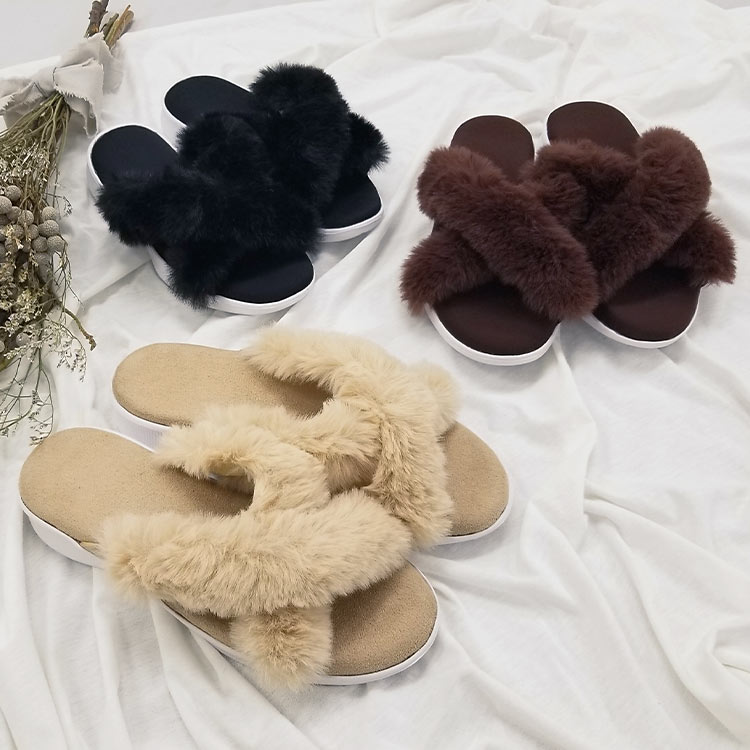 スニーカーソールクロスファーサンダル [I1908]【入荷済】 レディース シューズ 靴 カジュアル 秋 黒 サンダル ファー ファーサンダル フラットソール 歩きやすい おしゃれ ぺたんこ ブラウン ベージュ 大人可愛い かわいい