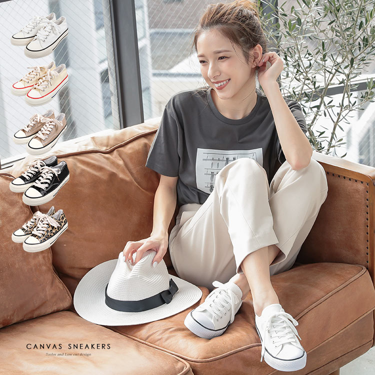 スニーカー レディース ローカット ローカットキャンバススニーカー [I1939] レディース 靴 シューズ スニーカー キャンバス生地 カジュアル ブラック ベージュ グレー キャンバス 30代 40代 50代のサムネイル