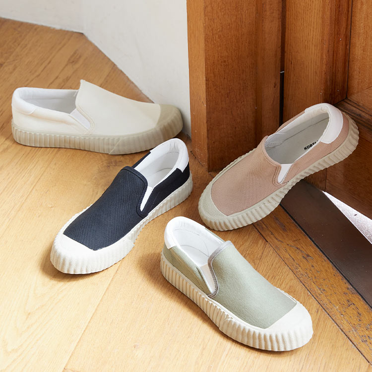 リブソールスリッポン [I2178]レディース シューズ 靴 スリッポン スニーカー カジュアル キャンバス生地 黒 おしゃれ ピンク ベージュ 白 大人可愛い 歩きやすい フラットソール キャンバス 紐なし 無地【送料無料】 30代 40代 50代のサムネイル