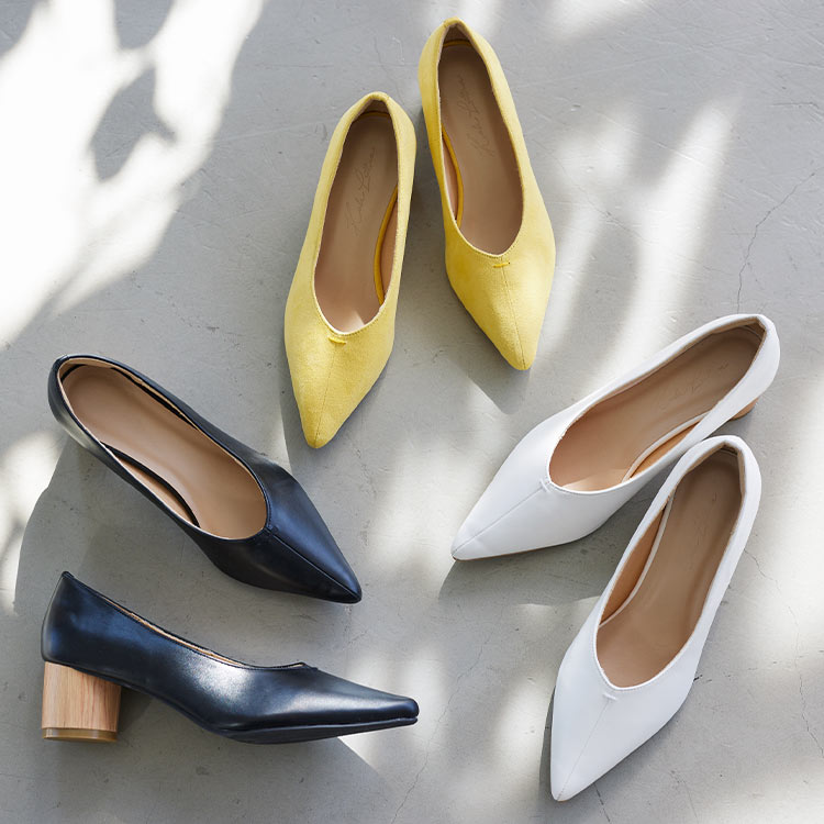 センターステッチパンプス [I2271] レディース シューズ パンプス オフィスシューズ 春 ローヒール 黒 歩きやすい ポインテッドトゥ チャンキーヒール おしゃれ きれいめ オフィス 大人 ウッド イエロー ママスーツ【送料無料】のサムネイル
