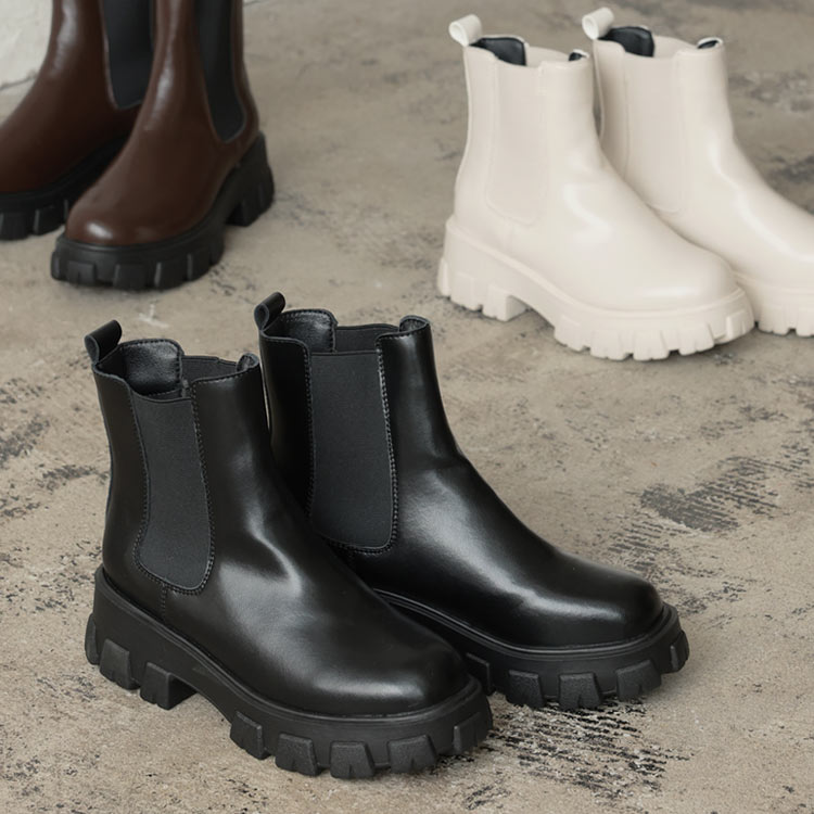 特別セール★送料無料！ チェルシーサイドゴアブーツ [I2498] レディース ミドルブーツ チャンキー 厚底 ボリュームソール スニーカーブーツ 黒 歩きやすい 履きやすい 秋 冬 デイリー Sサイズ M サイズ Lサイズ LLサイズ 大人【送料無料】のサムネイル