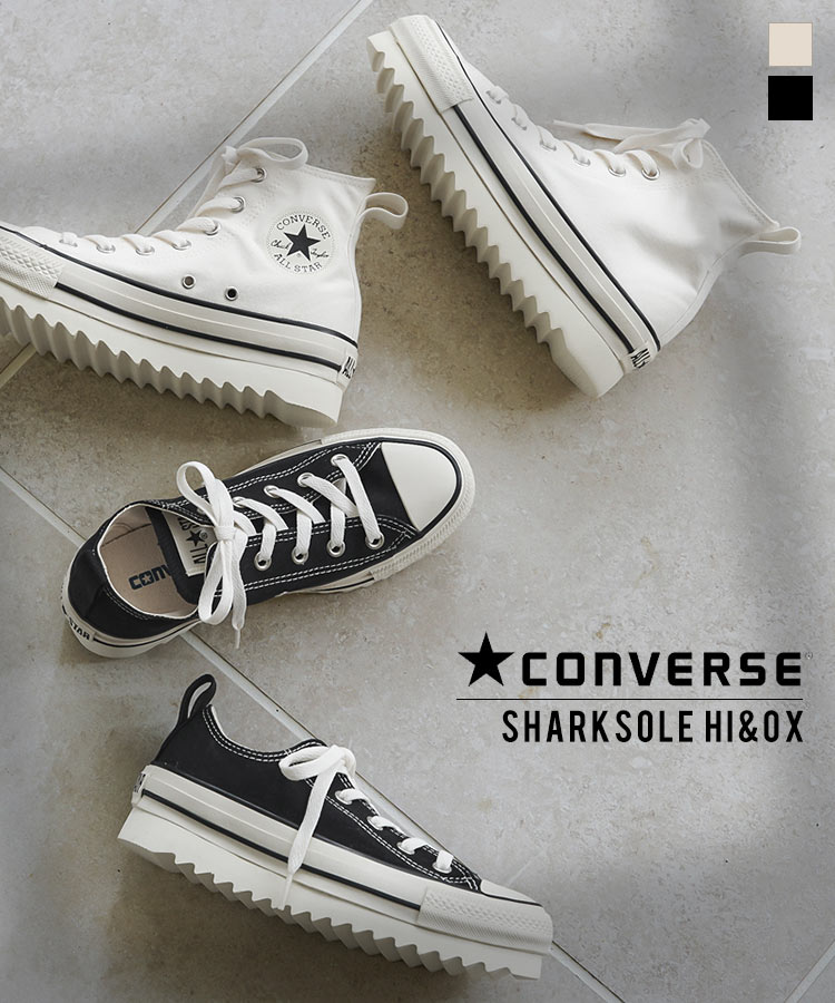 [ コンバース ] オールスター シャークソール HI OX レディース 厚底 厚底スニーカー converse CONVERSE こんばーす おーるすたー ハイカット ローカット キャンバス キャンバススニーカー 白 黒 ホワイト ブラック 23 23.5 24 カジュアル 20代 30代 40代 [I2600]のサムネイル