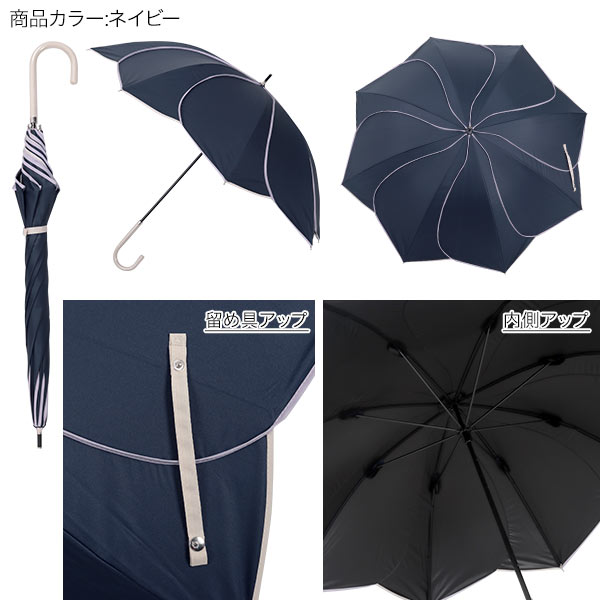 [晴雨兼用]PUコーティングバイカラーパイピングアンブレラ長傘