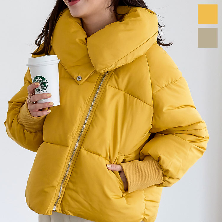 特別セール★送料無料！ ビッグカラー中綿ショートコート [K1059] レディース ジャケット アウター 冬 ダウン あったか 暖か 防寒 小顔 ショート丈 中綿コート 黒 大人 きれいめ カジュアル ライダース風 スタンドカラー 大人可愛い【送料無料】のサムネイル