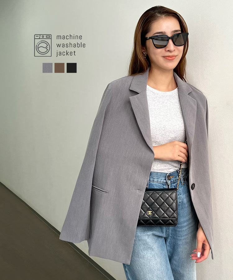 ≪8/30 新発売!!4690円 送料無料≫ ウォッシャブル ジャケット レディース 洗えるジャケット 長袖 羽織り 軽アウター アウター 秋 冬 洗濯機OK 洗濯機 洗濯できる 洗える マシンウォッシャブル ポケット イージーケア 丈長め [K1256] 【送料無料】のサムネイル