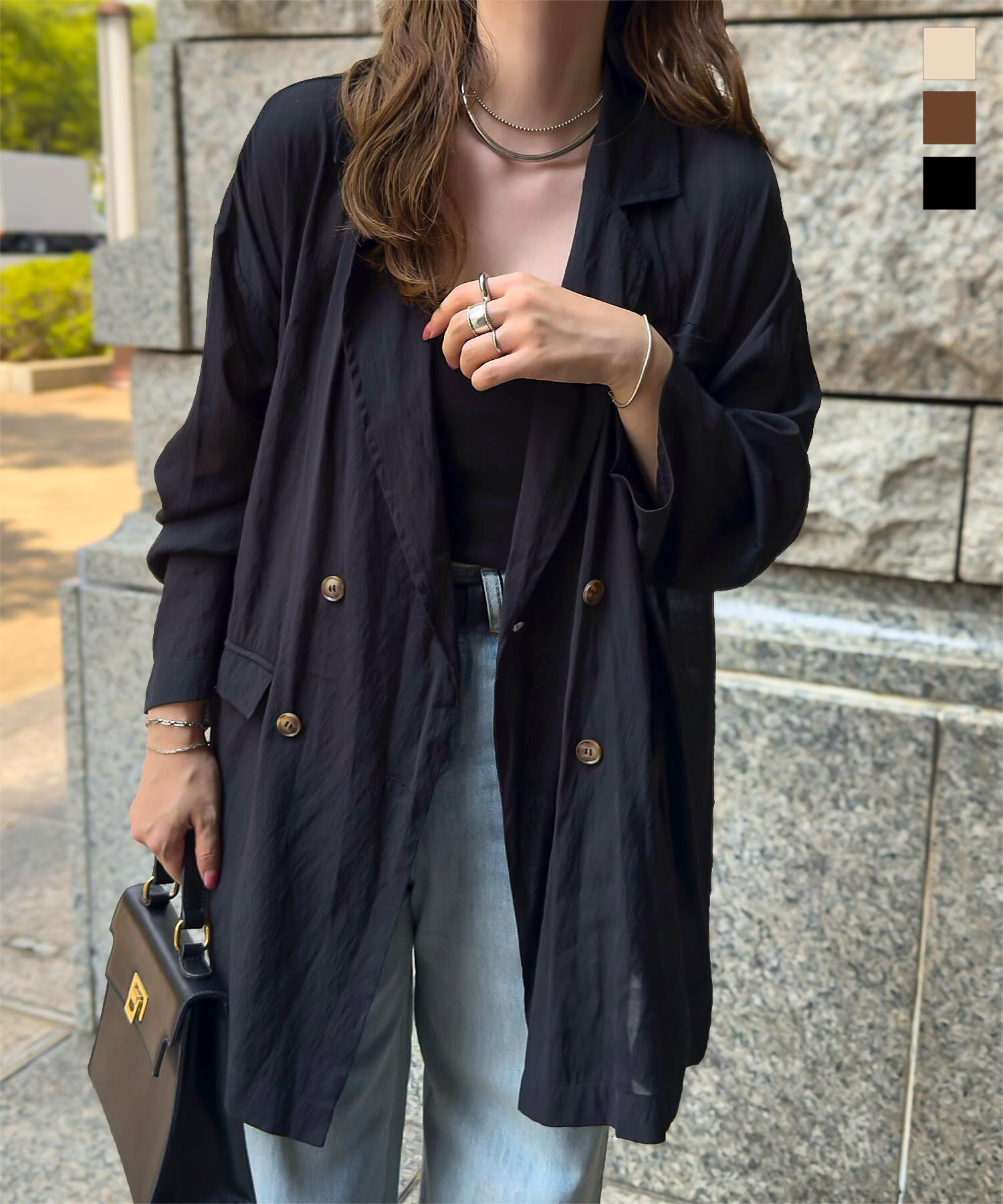 シアージャケット テーラード 長袖 [K1398] レディース 20代 30代 40代 夏 秋 レディース アウター ライトアウター 羽織り テーラードジャケット ダブルジャケット ダブル ジャケット シアーアウター シアー 透け感 ポケット オフィスカジュアル 仕事 通勤きれいめ 冷房対策のサムネイル