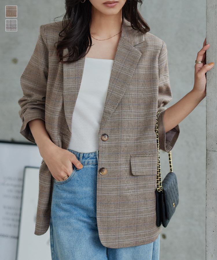 ≪11/14 24Hセール5390円 送料無料≫ ジャケット アウター チェック柄 [K1417] レディース テーラードジャケット オーバーサイズ 長袖 高見え テーラード 羽織り ゆったり チェックジャケット チェック ポケット 大きめ 丈長め 大きめ オフィス【送料無料】のサムネイル