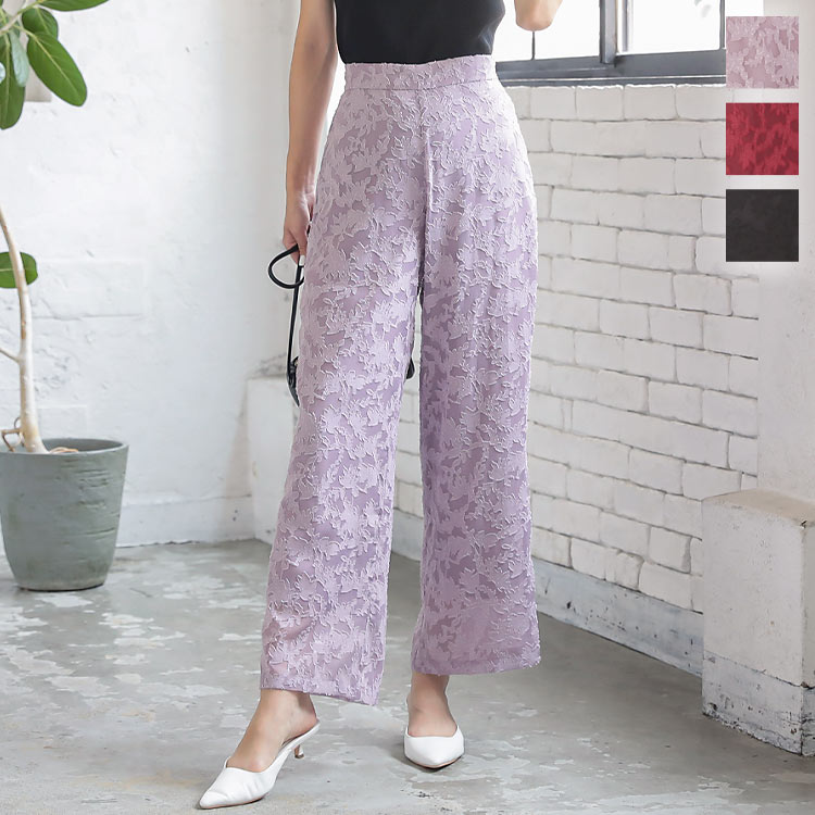 ≪ 大感謝祭 1000円セール sale ≫オパールバックゴムサイドジップ花柄パンツ [M3017] レディース ボトムス ロング 透け 大人 きれいめ 黒 秋 夏 パンツ ワイドパンツ ロングパンツ シアー 柄のサムネイル