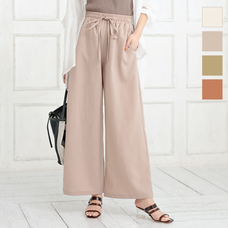 エステルスラブワイドパンツ [M3126] レディース ボトムス ワイドパンツ ウエストゴム 落ち感 ジョーゼット 楽ちん きれいめ 春 春夏 ガウチョパンツ フレアパンツ スカンツ ストレートパンツ ゆったり カジュアル 裏地あり 白のサムネイル