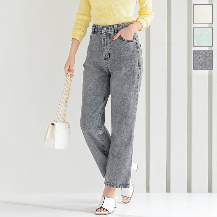 ゆるシルエットペグトップパンツ [M3246] レディース ロング 大人 ゆったり ハイウエスト デニム カジュアル 白 春夏 春 デニムパンツ ジーンス ストレートパンツ ストレート クロップド アンクル丈 ホワイト グレー【送料無料】 30代 40代 50代のサムネイル
