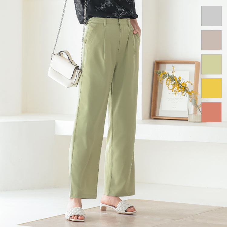 ≪ セール ≫ルーズシルエットストレートパンツ [M3276] レディース ボトムス パンツ ルーズパンツ ストレート ゆったり 楽ちん 春 ストレートパンツ ロング ロングパンツ スラックス おしゃれ きれいめ 大人 裏地あり グレージュのサムネイル