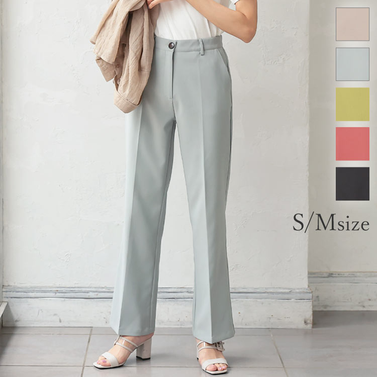 微フレアスラックス [M3339] レディース ボトムス パンツ ロング 大人 きれいめ オフィス デイリー 黒 フォーマル スラックス フレア ゆったり きれいめ センタープレス フレアパンツ ズボン グレージュ S Mのサムネイル