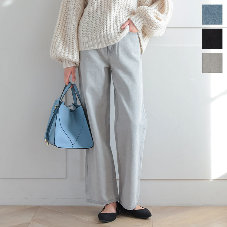 ストレートデニム [M3427] レディース ボトムス パンツ ハイウエスト ロング丈 きれいめ カジュアル 着回し デイリー 体型カバー ボトム デニムパンツ ロールアップ オールシーズン 上品 スタイルアップ ボトムイン 大人カジュアル 30代 40代 50代のサムネイル