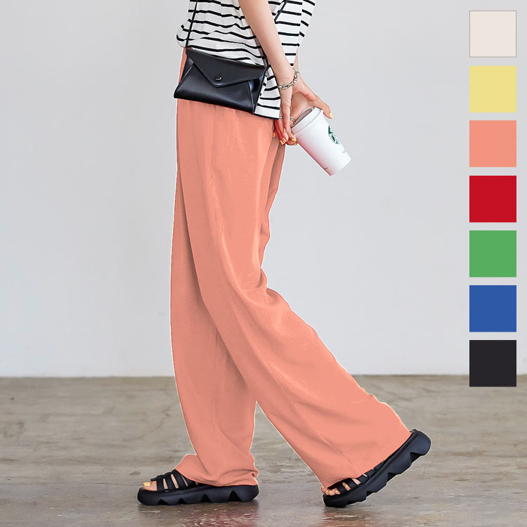 ＼ 最後の再販 ／ パンツ カラージョーゼットイージーパンツ [M3623] レディース ボトム ズボン 長ズボン パンツ 高身長 トールサイズ ワイド リラックス ゴム トール 大人 デイリー 着回し 春 夏 黒 シンプル ウエストゴム きれいめ 【送料無料】のサムネイル