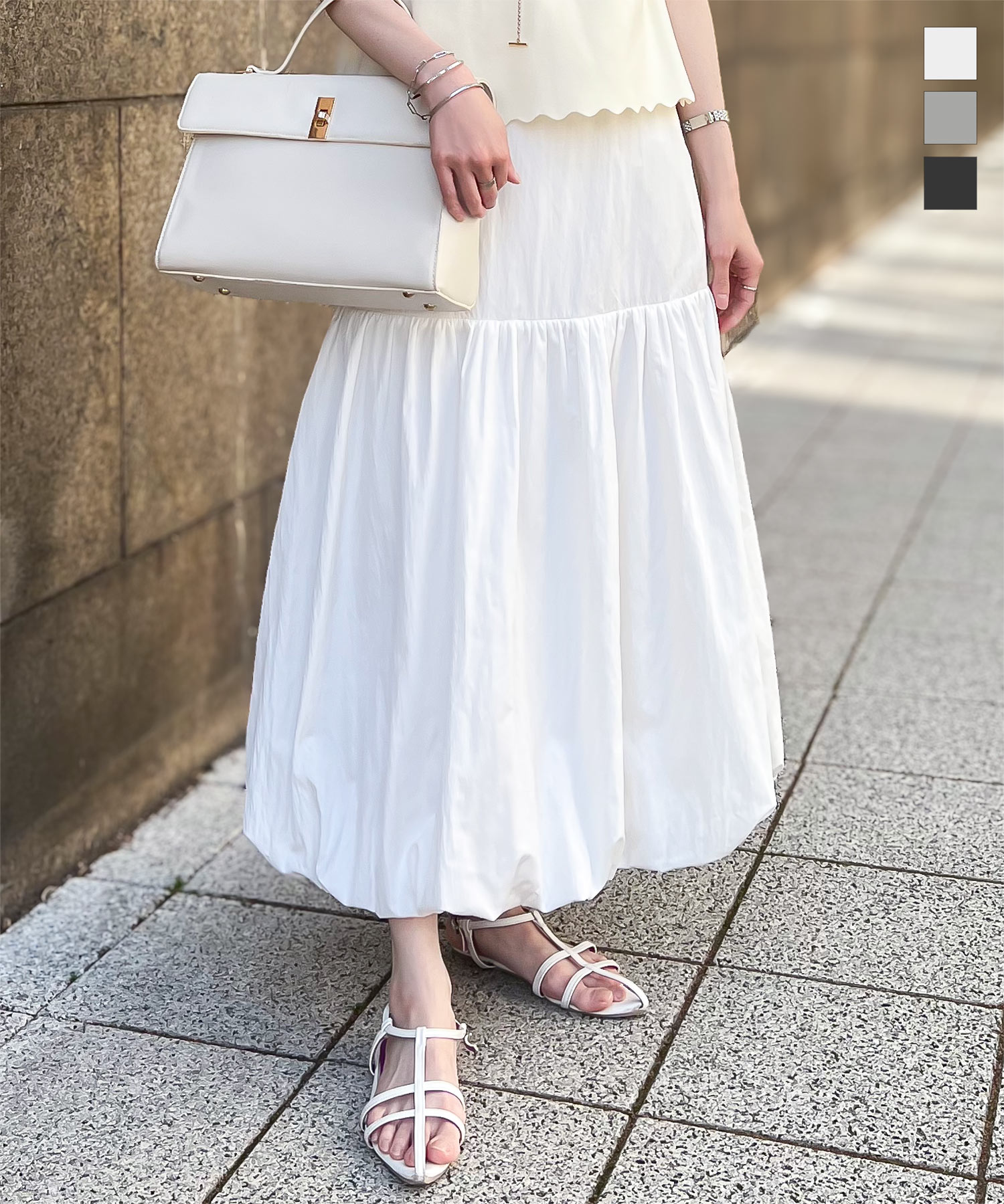 ≪4/24 新発売!!3490円 送料無料≫ バルーンスカート スカート ボトムス [M4210] レディース 20代 30代 40代 バルーン マキシスカート ロングスカート フレアスカート ゴム フリー 撥水 春夏秋冬 通年 可愛い 大人可愛い トレンド 流行 ポケット付き 体型カバー【送料無料】のサムネイル
