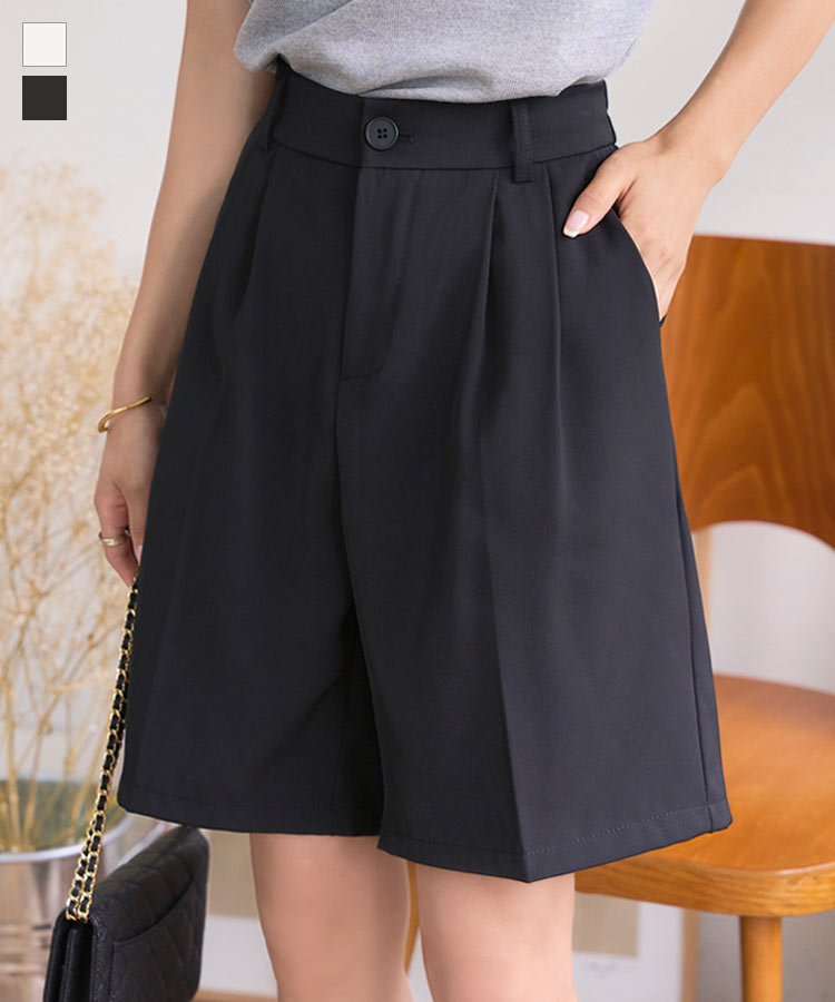 ショートパンツ レディース おとなショートパンツ [M4269] ボトムス ハーフパンツ 半ズボン ショーパン ショートパンツ ズボン パンツ 20代 30代 40代 夏 ショート丈 膝上 膝丈 ハイウエスト タック バックゴム ジップ 大人 無地 白 黒 ホワイト オフホワイト ブラックのサムネイル