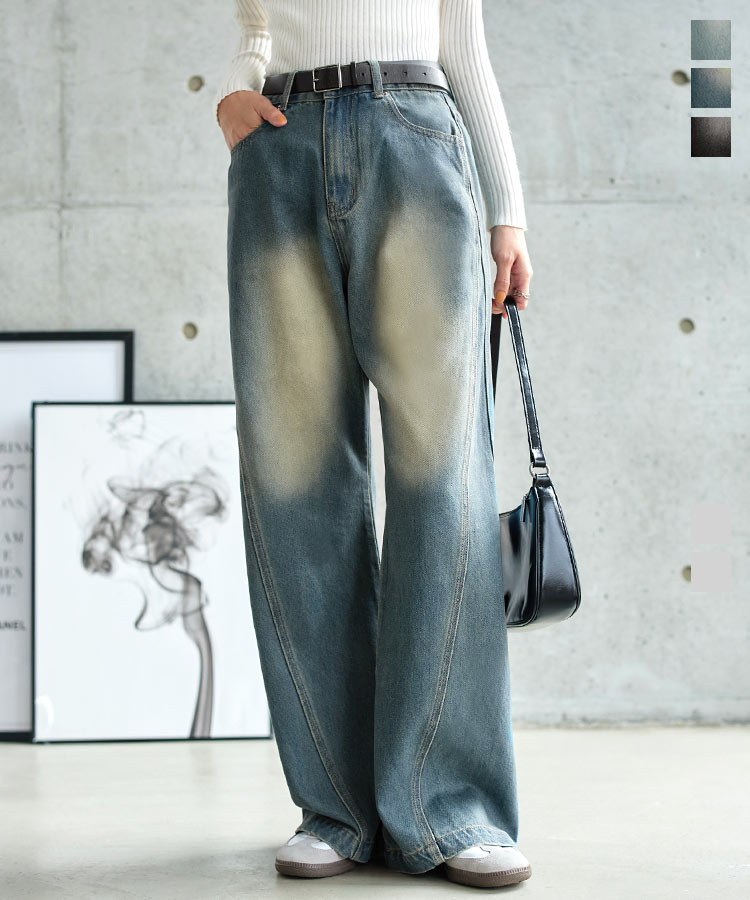 ≪11/5 人気カラー再販Start!!3990円 送料無料≫ デニム パンツ ボトム カーブパンツ [M4288] レディース ジーンズ カーブ 骨スト 着痩せ カーブデニム バレルレッグ フレア ワイドパンツ 低身長 低身長さん向け Lサイズ ヴィンテージライク カジュアル 柔らかい【送料無料】のサムネイル