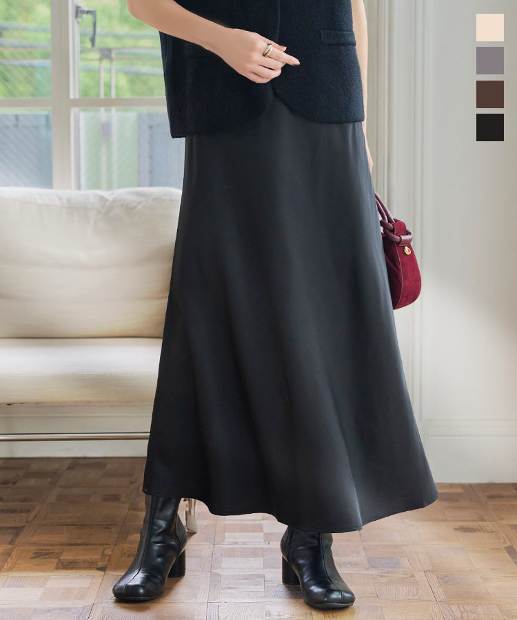 ≪9/30 新発売!!2490円 送料無料≫ サテン スカート レディース [M4300] 20代 30代 40代 秋 秋冬 ボトムス ロングスカート ロング丈 マキシスカート マキシ丈 フレアスカート フレア タイトスカート マーメイドスカート ウエストゴム 光沢 艶 きれいめ【送料無料】のサムネイル