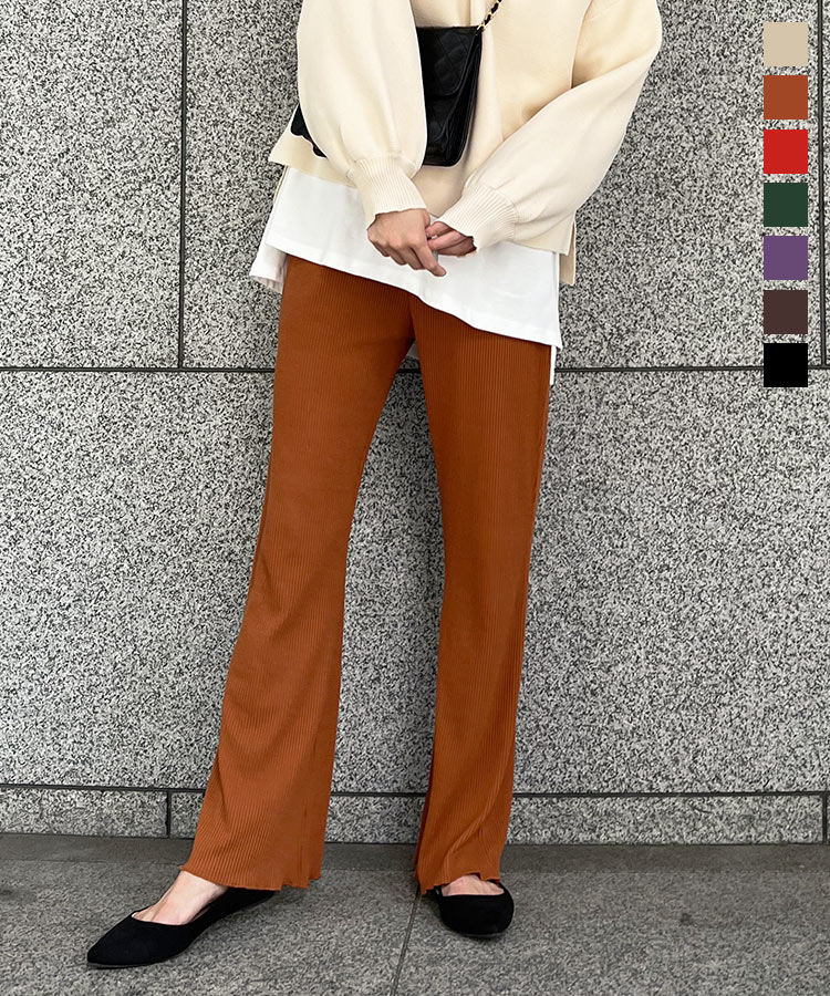 裾メローイージーリブパンツ [M365H] レディース レギュラーサイズ メロウ カジュアル リブパンツ 裾メロー イージーパンツ ウエストゴム レタスオ【送料無料】のサムネイル