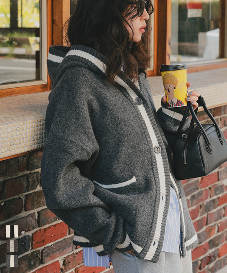 ニット カーディガン ニットカーディガン フード付き [N1206] レディース 20代 30代 40代 トップス アウター 長袖 ニット チュニック丈 ニットカーデ ニットジャケット フーディ パーカー ニットパーカー 羽織り フリー ライン 温かい ゆったり 体型カバー お出かけ 旅行のサムネイル