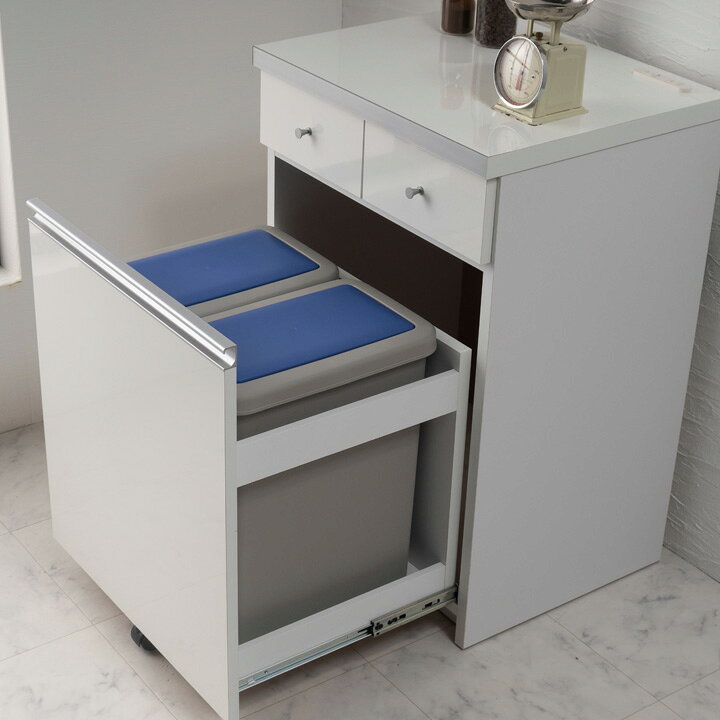 【ポイント10倍!今晩20時開始】【日本製/完成品/ペール2個付き】キッチン ダストカウンター 幅55cm ワルツ55 キッチンカウンター ダスト収納 ゴミ箱収納 ふた付き ゴミ箱 分別 ダストボックス コンセント付き 台所 引き出し 木製 おしゃれ mobel-10004333 家具通販のメーベル サンプル画像2