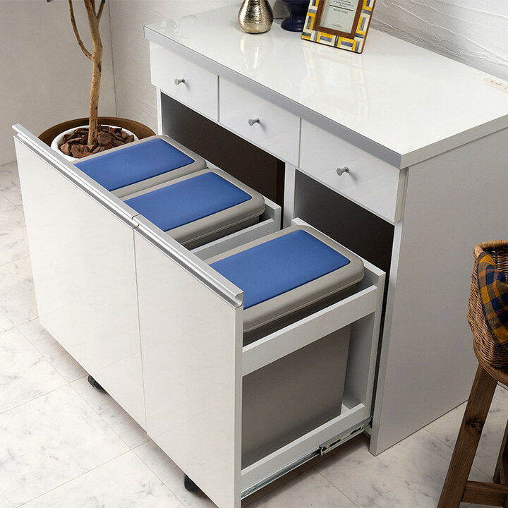 【ポイント10倍!20時〜26日1:59】【日本製/完成品/ペール3個付き】キッチン ダストカウンター 幅90cm ワルツ90 キッチンカウンター ダスト収納 ゴミ箱収納 ふた付き ゴミ箱 分別 ダストボックス コンセント付き 台所 引き出し 木製 おしゃれ mobel-10004334 家具通販のメーベル サンプル画像2