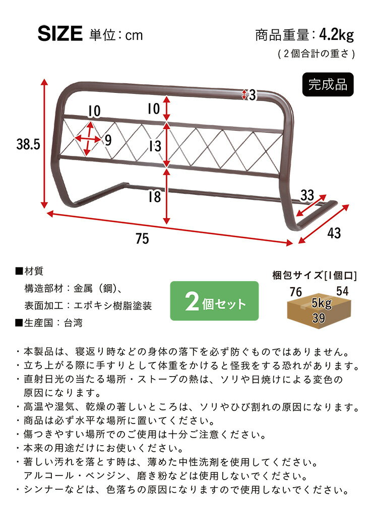 [割引クーポン配布中] 折りたたみ式 ベッドガード 2個セット 2色対応 幅75cm H38.5cm ベッドフェンス サイドガード ベットガード ベッド柵 シンプル 簡単取り付け ずれ防止