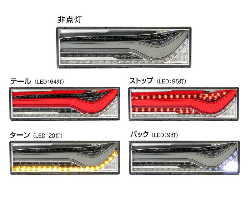 KOITO(小糸製作所) LEDRCL-24LNC 左側 歌舞伎デザイン スモーク LEDリアコンビネーションランプ ノーマルターン 大中型トラック用オールLEDテールランプ 尾灯 UN部品認証取得 バックランプ コイト