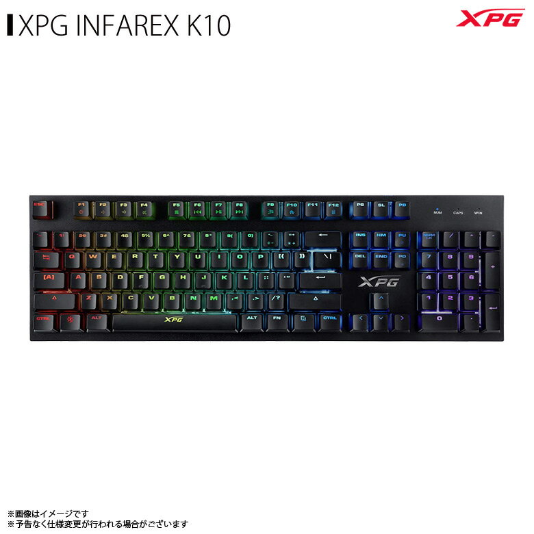 送料無料 ゲーミングキーボード ゲーム INFAREX K10 XPG 【8758】ADATA e-sports 有線 英語フルキー 104キーキャップ LEDバックライト 9パターン付 RGB照明 アンチゴーストキー機能 Windowsキーロック ブラックアーキサイト